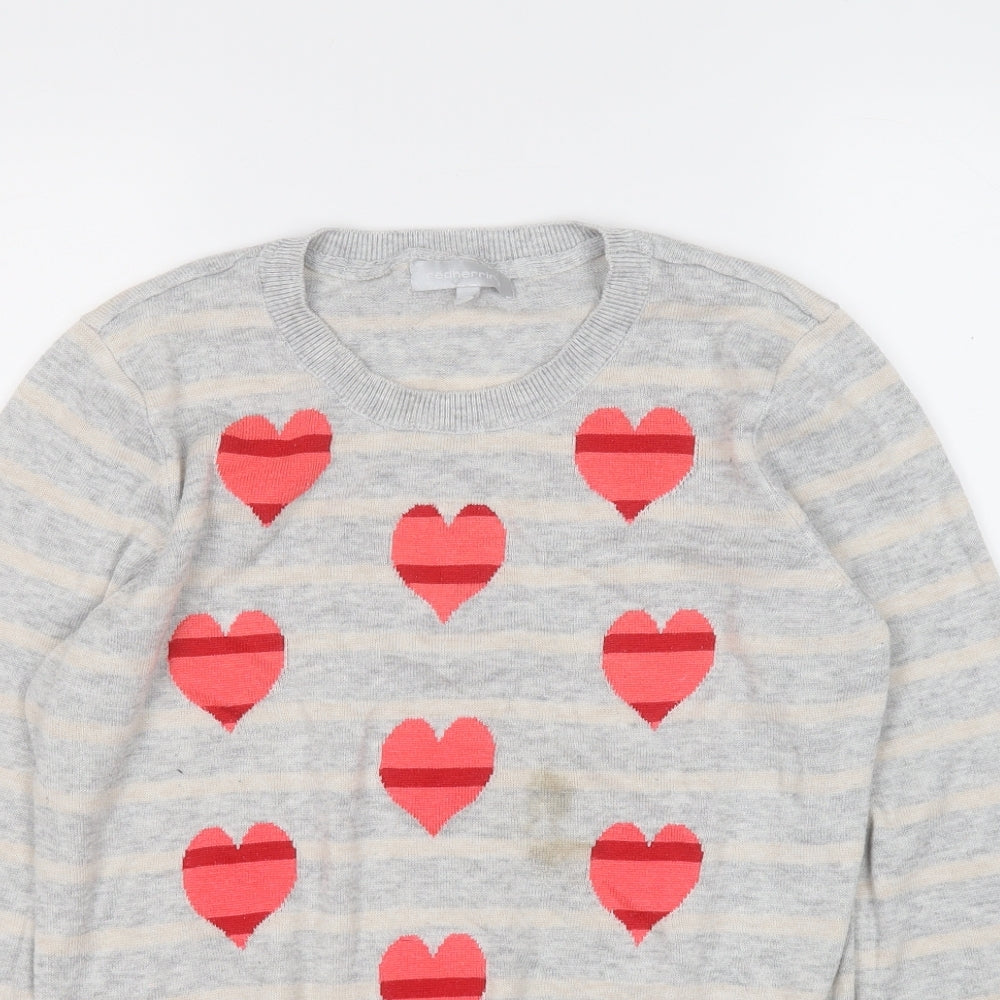Red Herring Womens Grey Round Neck Geometric Polyester Pullover Jumper Size 12