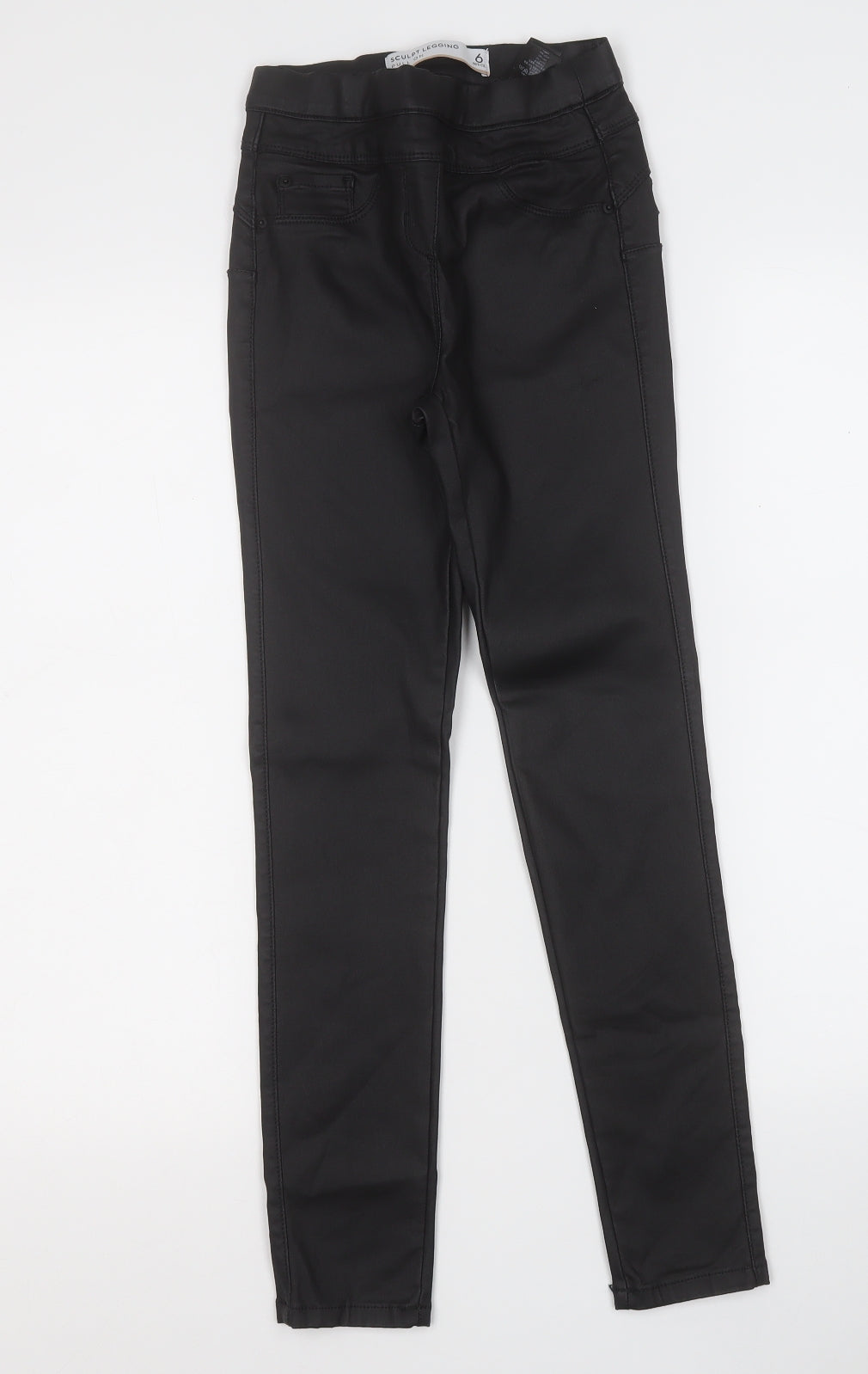 NEXT Womens Black  Polyester Jegging Trousers Size 6 L25 in Regular  - Pleather