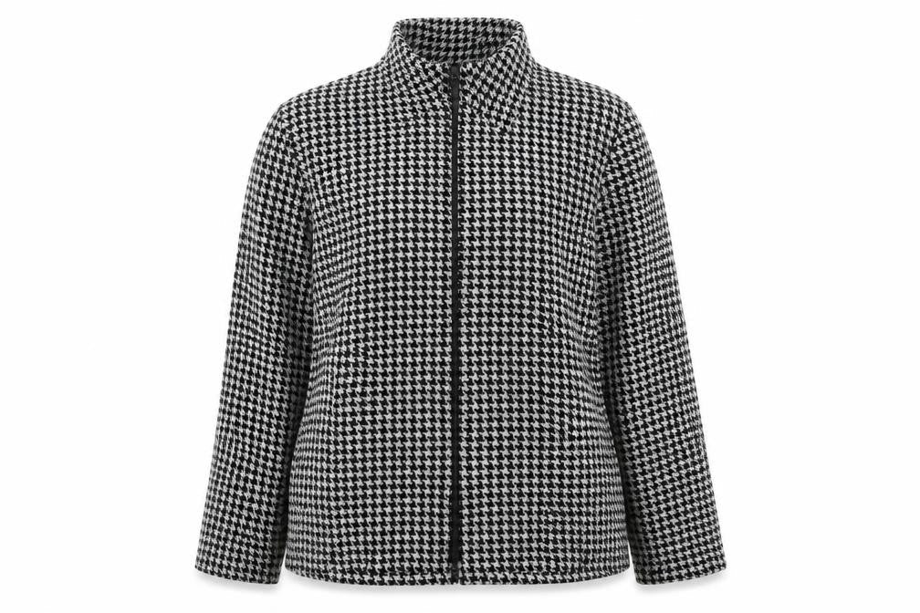 Bianco Womens White Collared Plaid Viscose Full Zip Jumper Size 14