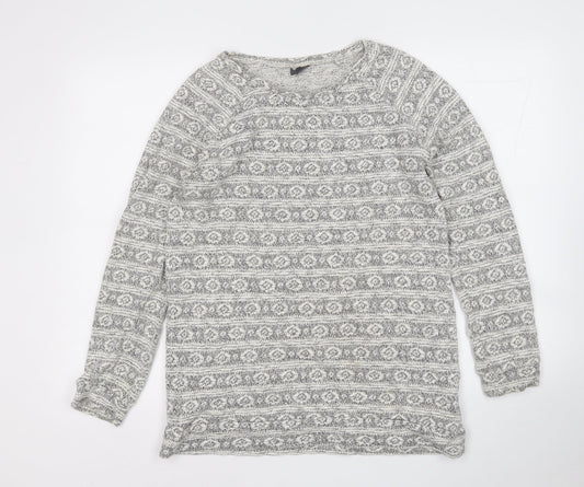 Sparkle & Fade Womens White Round Neck Geometric Cotton Pullover Jumper Size M