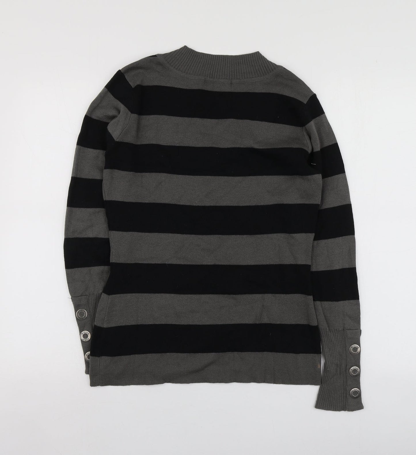 AriZona Womens Grey V-Neck Striped Acrylic Pullover Jumper Size 14