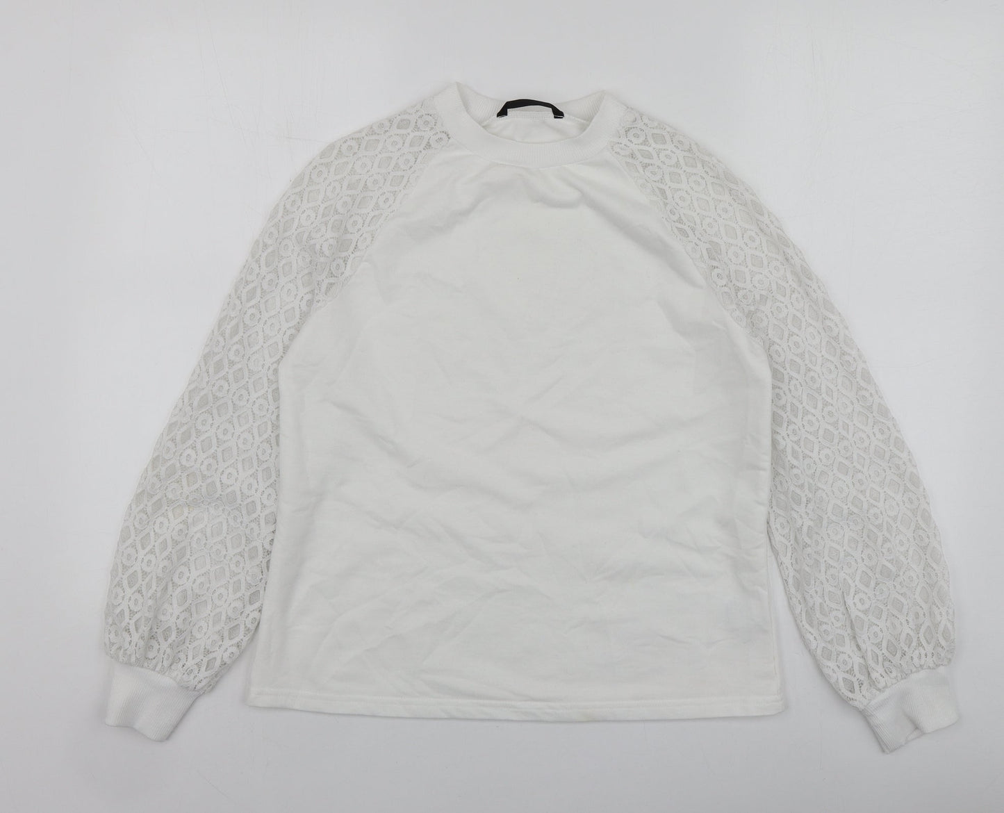 SheIn Womens White  Polyester Pullover Sweatshirt Size S