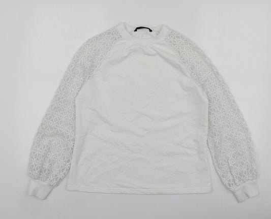 SheIn Womens White  Polyester Pullover Sweatshirt Size S