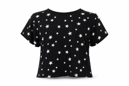 Primark Womens Black Geometric Cotton Basic T-Shirt Size XS Round Neck