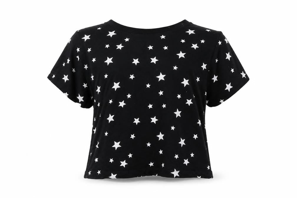 Primark Womens Black Geometric Cotton Basic T-Shirt Size XS Round Neck