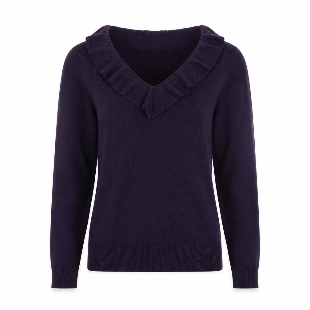 M&Co Womens Purple V-Neck  Acrylic Pullover Jumper Size M