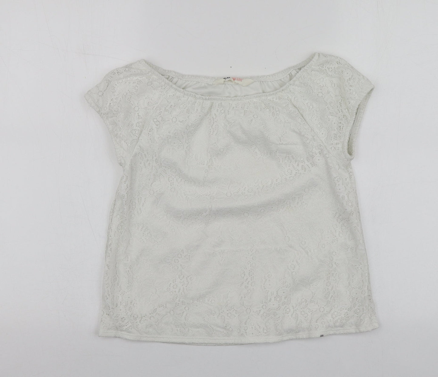 H&M Girls White  Cotton Basic Blouse Size 13-14 Years Square Neck