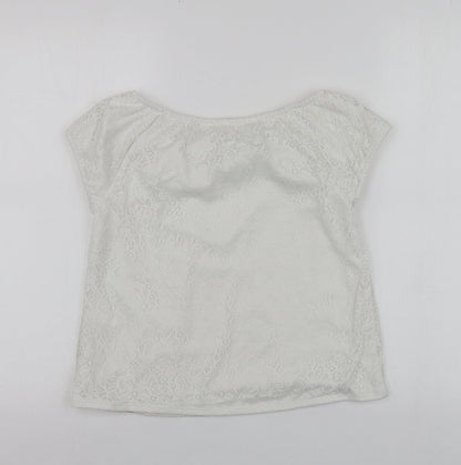 Preloved H&M Girls White  Cotton Basic Blouse Size 13-14 Years Square Neck - Back