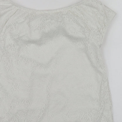Preloved H&M Girls White  Cotton Basic Blouse Size 13-14 Years Square Neck - Label