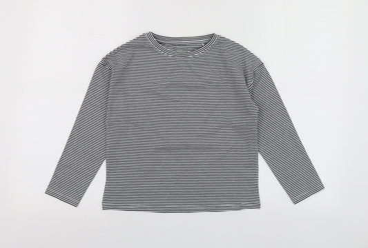 NEXT Girls Blue Striped Cotton Basic T-Shirt Size 7 Years Round Neck
