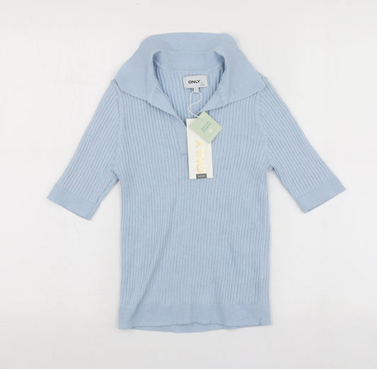 Only  Womens Blue V-Neck  Polyester Pullover Jumper Size S