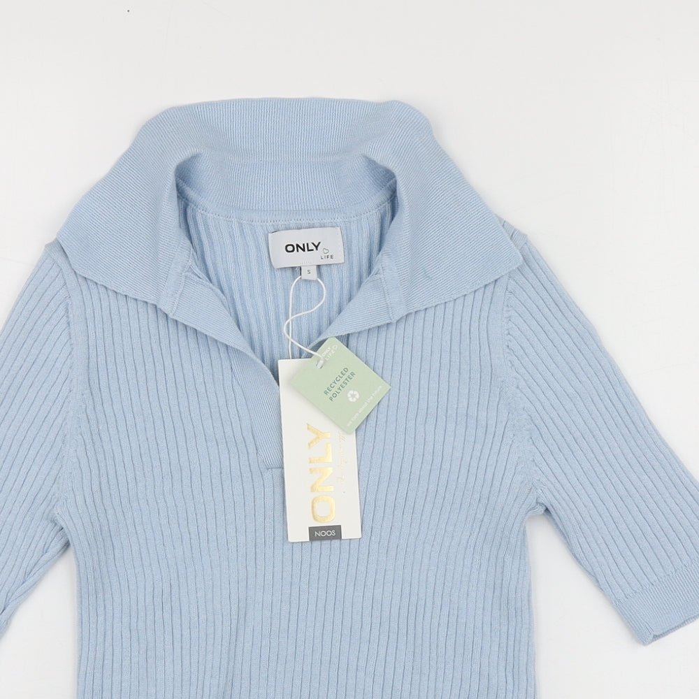 Only  Womens Blue V-Neck  Polyester Pullover Jumper Size S