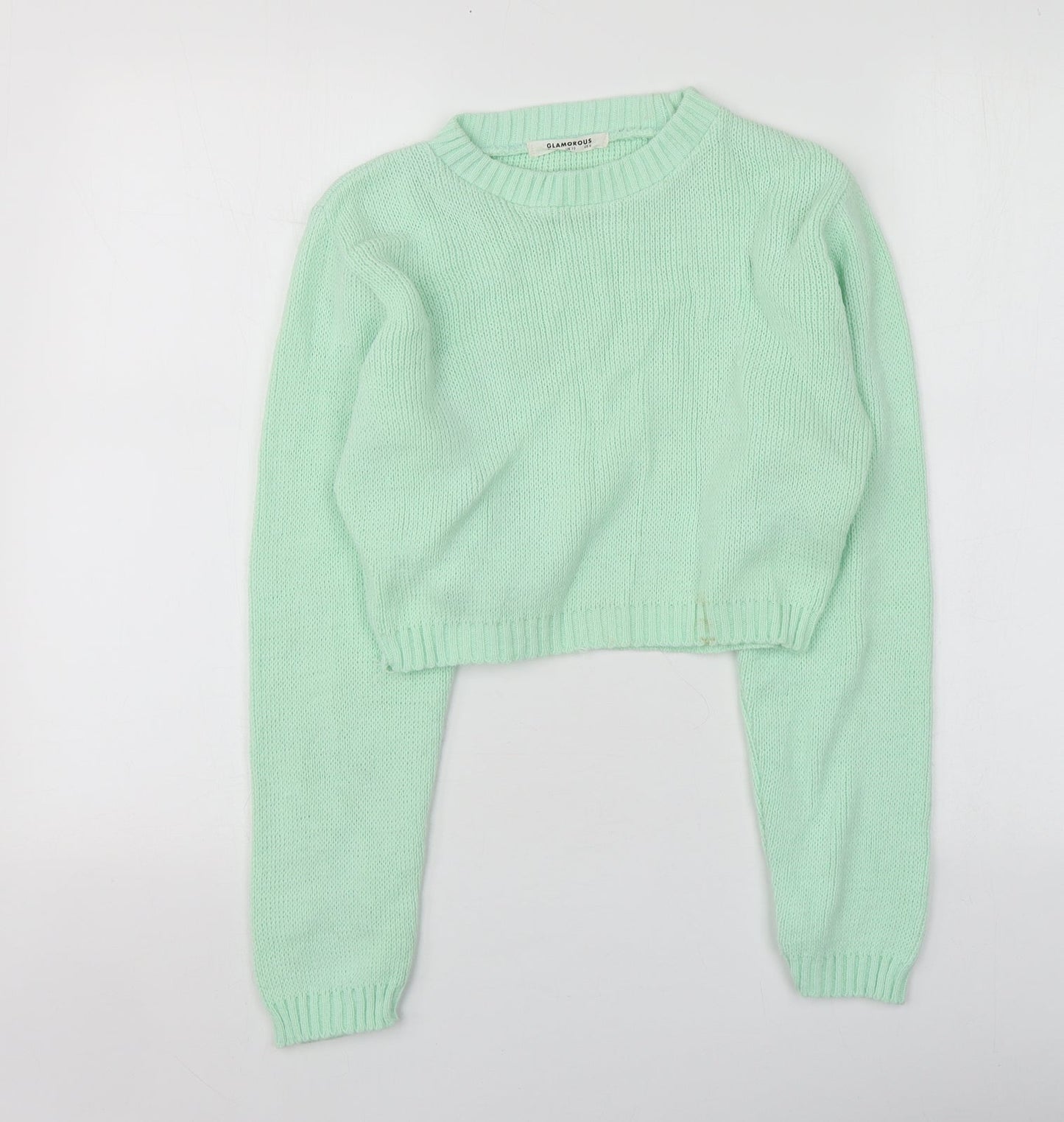 Glamorous Womens Green Round Neck  Acrylic Pullover Jumper Size 10