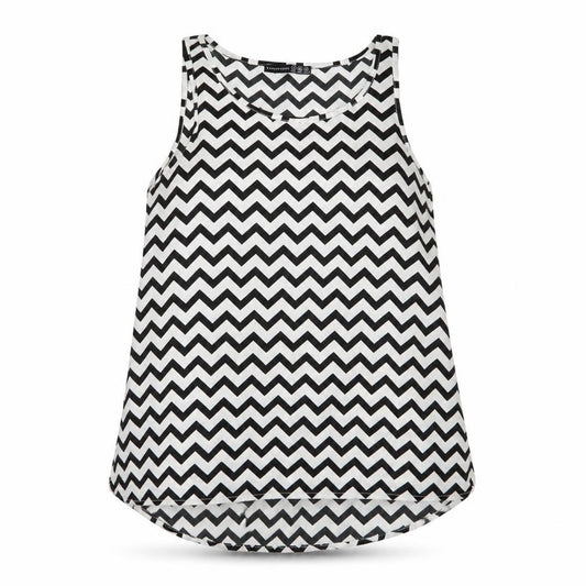 Atmosphere Womens White Striped Polyester Basic Tank Size 8 Round Neck