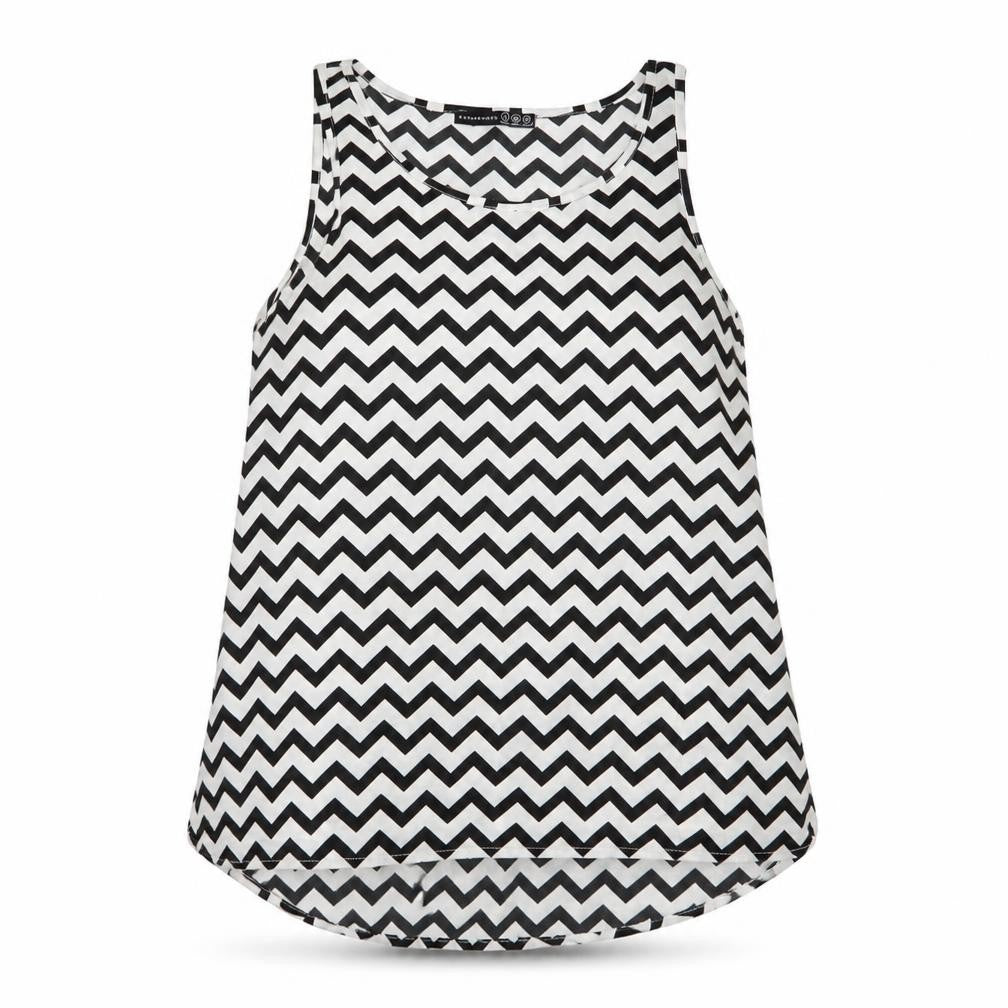 Atmosphere Womens White Striped Polyester Basic Tank Size 8 Round Neck