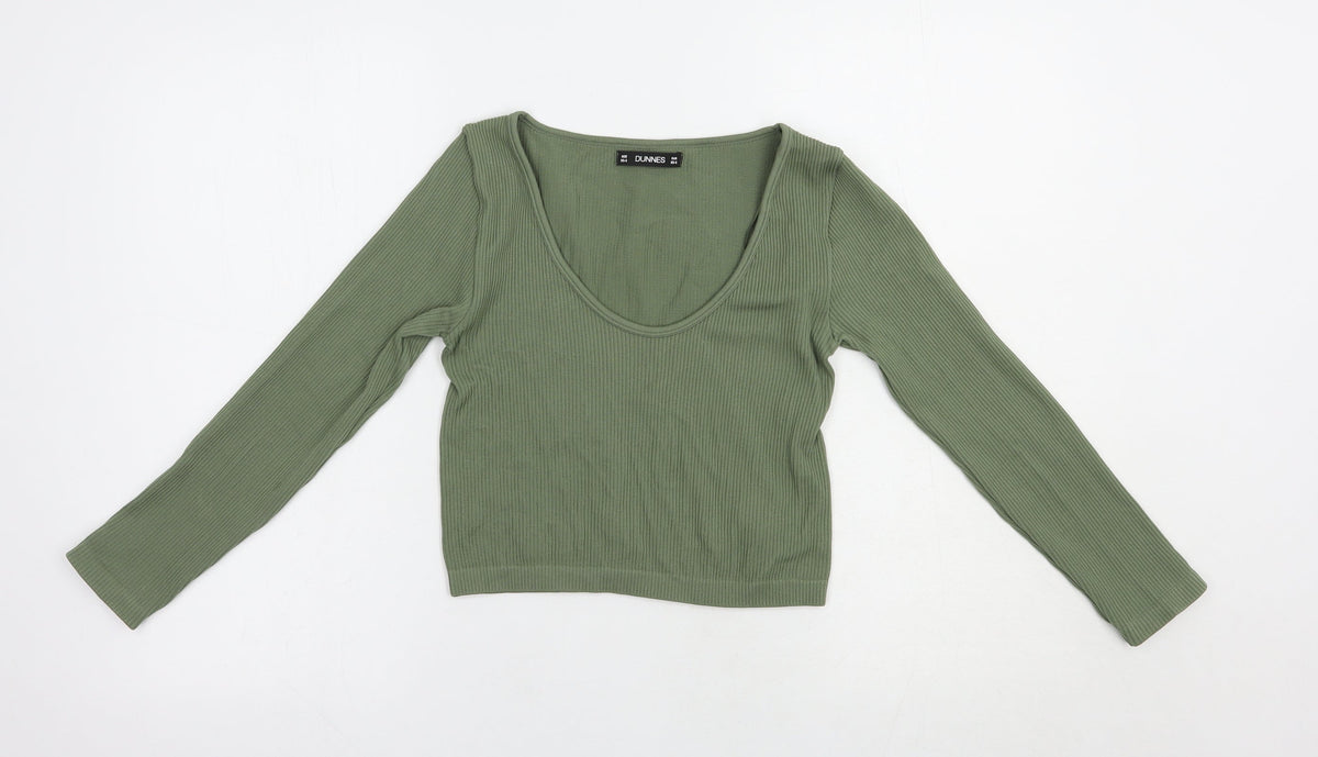 Preloved Dunnes Stores Womens Green  Nylon Cropped T-Shirt Size XS Scoop Neck Pullover - Front