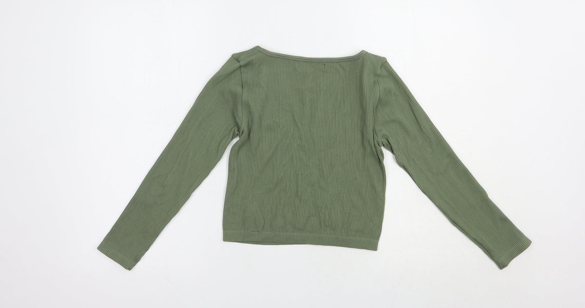 Preloved Dunnes Stores Womens Green  Nylon Cropped T-Shirt Size XS Scoop Neck Pullover - Back