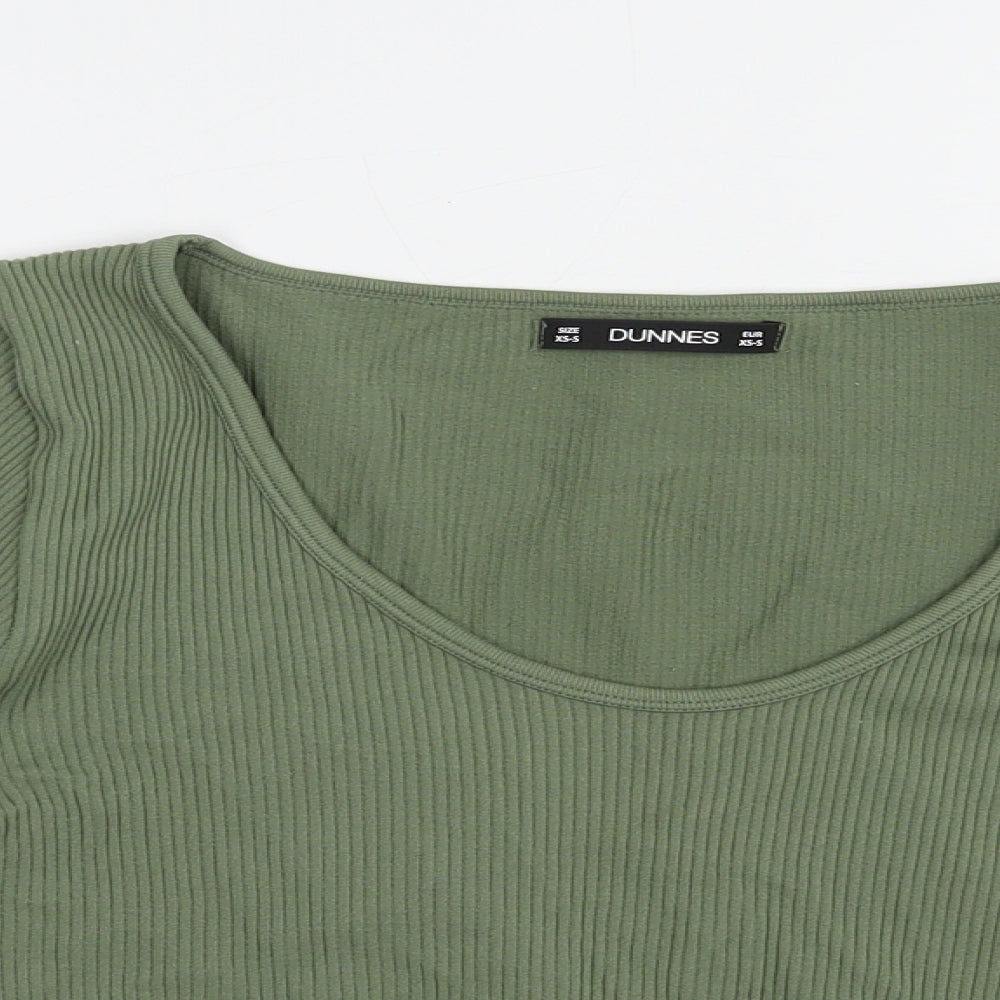 Preloved Dunnes Stores Womens Green  Nylon Cropped T-Shirt Size XS Scoop Neck Pullover - Detail