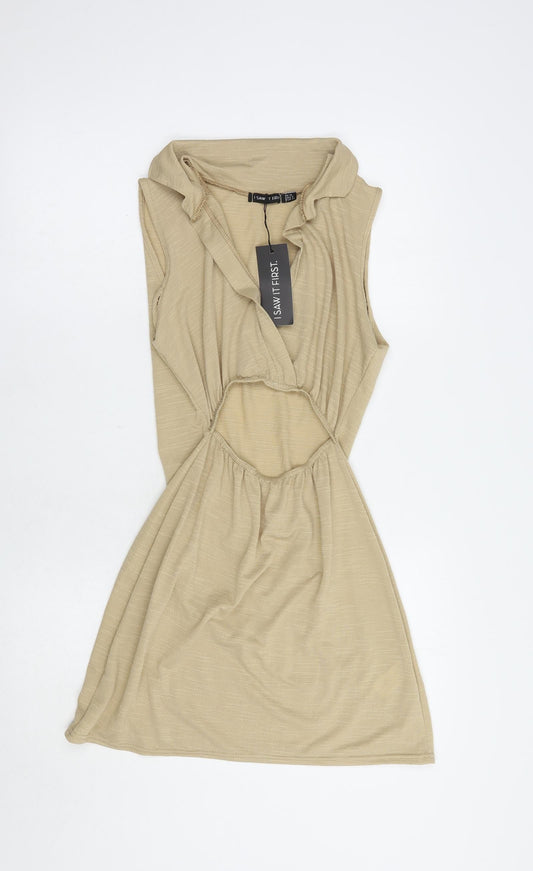 I Saw It F Womens Beige  Polyester Mini  Size 12  Collared Pullover