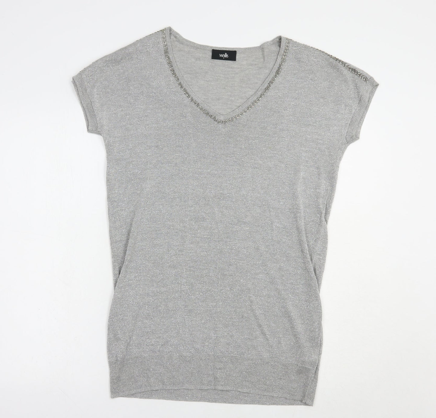 Wallis Womens Silver  Viscose Tunic Blouse Size S V-Neck