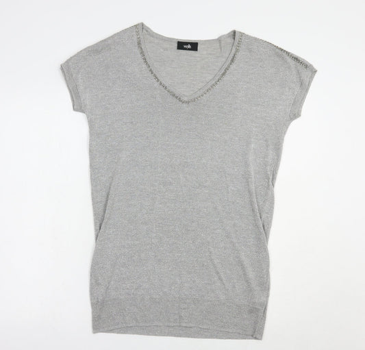 Wallis Womens Silver  Viscose Tunic Blouse Size S V-Neck