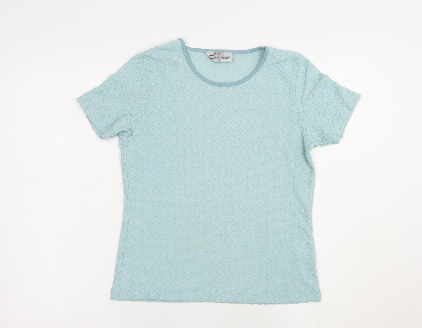 Emreco Womens Blue  Nylon Basic T-Shirt Size 12 Crew Neck