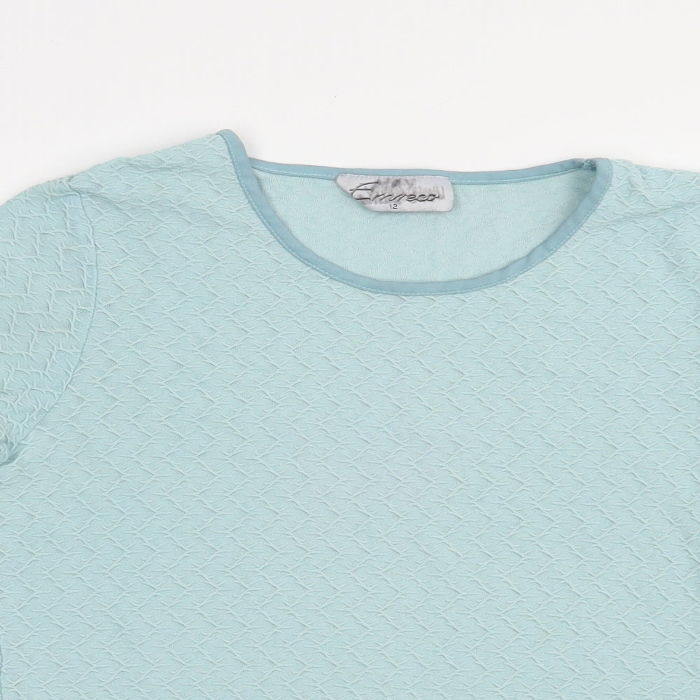 Emreco Womens Blue  Nylon Basic T-Shirt Size 12 Crew Neck