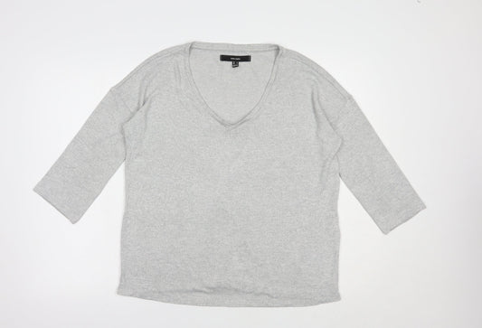 VERO MODA Womens Grey V-Neck  Polyester Pullover Jumper Size S