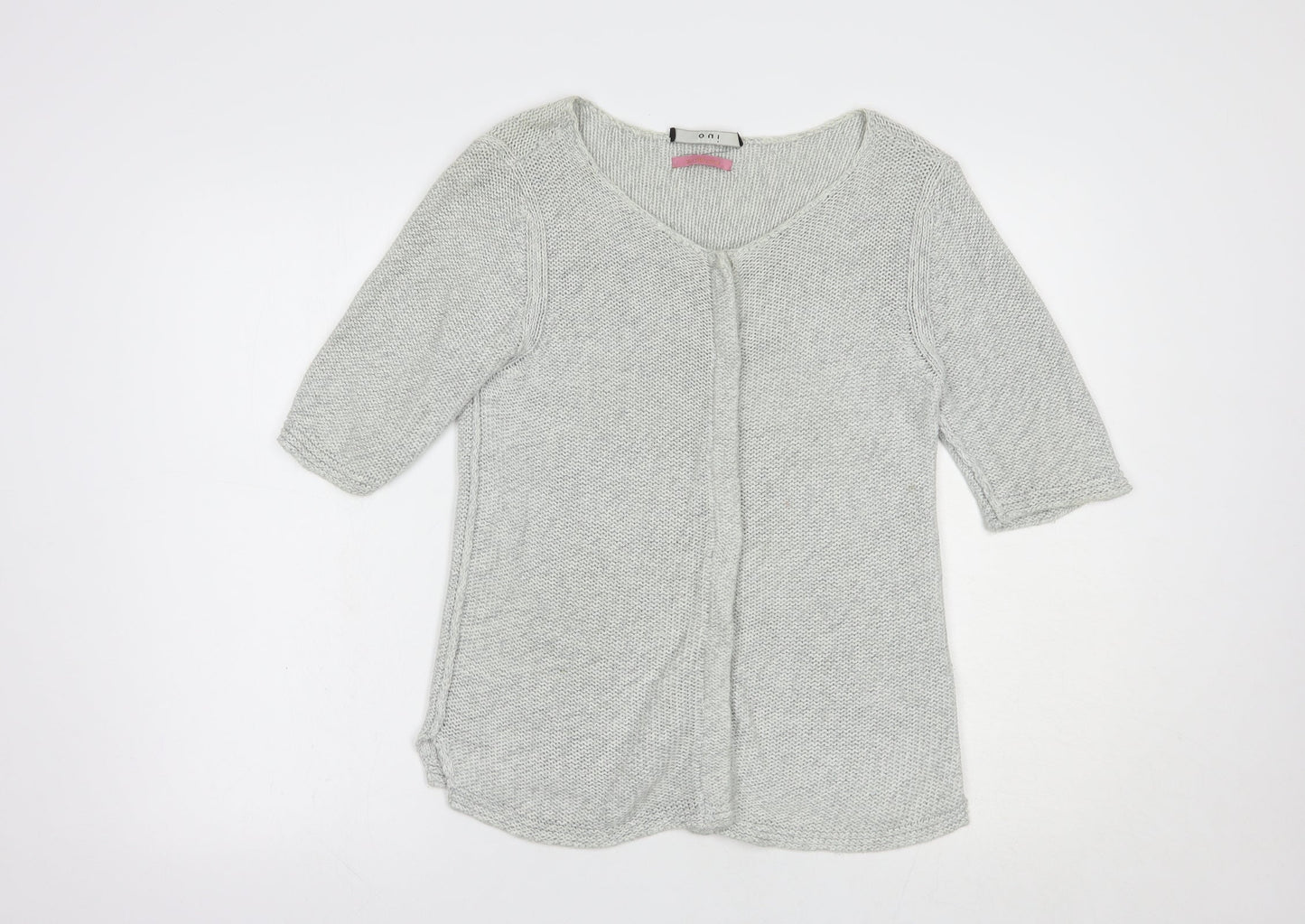Oui Womens Grey Boat Neck  Cotton Cardigan Jumper Size 10