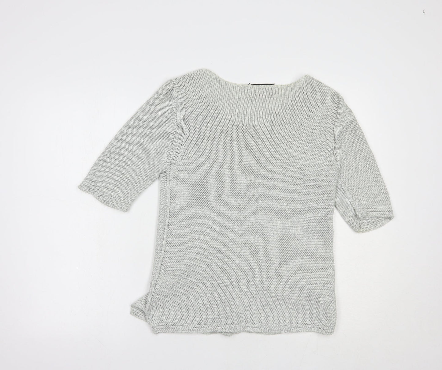 Oui Womens Grey Boat Neck  Cotton Cardigan Jumper Size 10