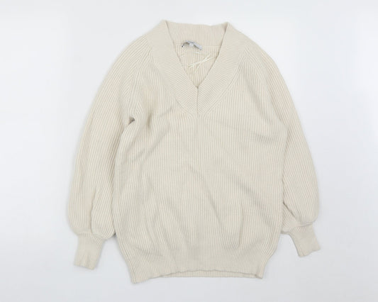NEXT Womens White V-Neck  Viscose Pullover Jumper Size S