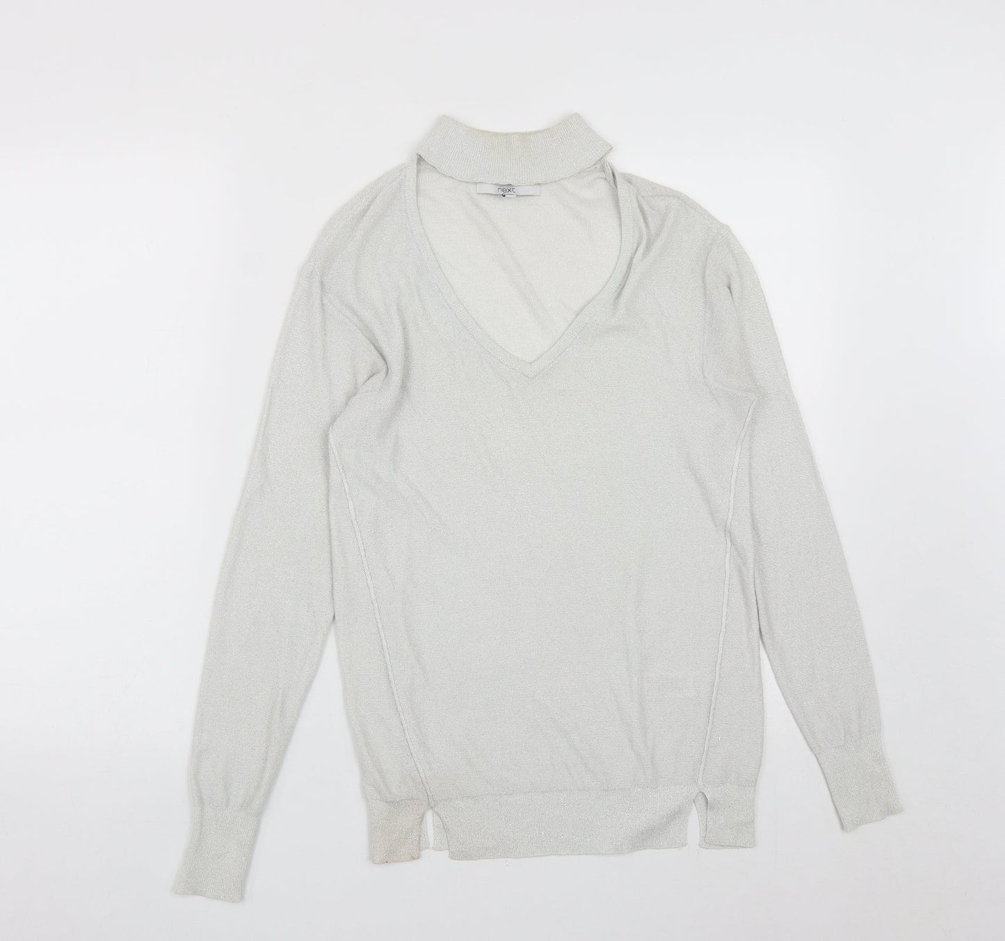 NEXT Womens Silver V-Neck  Viscose Pullover Jumper Size 6