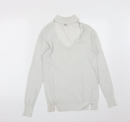 Next Womens Silver V-Neck  Viscose Pullover Jumper Size 6