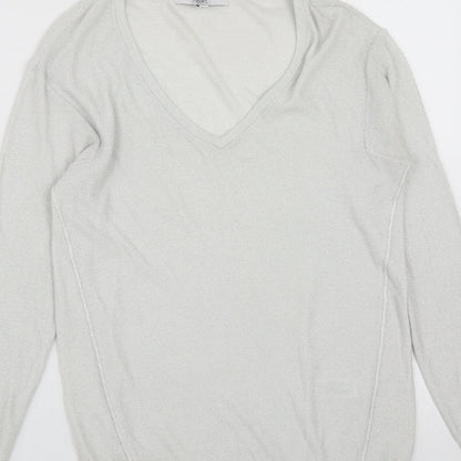 Next Womens Silver V-Neck  Viscose Pullover Jumper Size 6