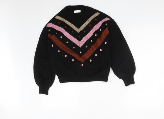 Matalan Womens Black Round Neck  Acrylic Pullover Jumper Size S