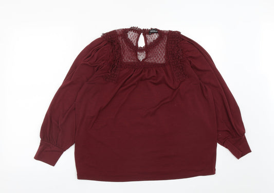 Kaleidoscope Womens Red  Polyester Basic Blouse Size 12 Round Neck