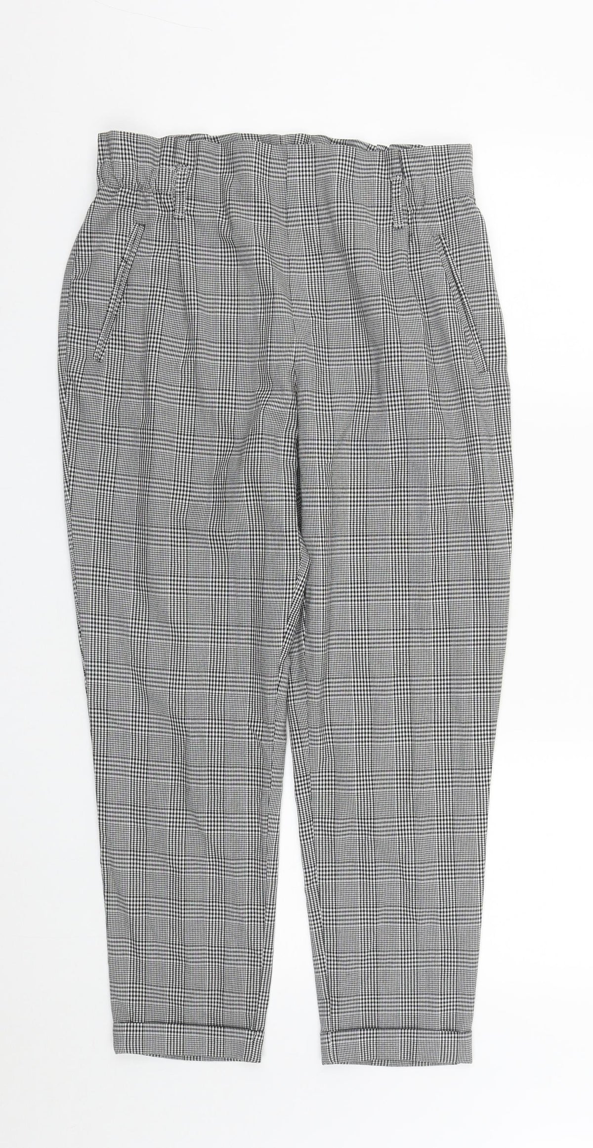 Zara Womens Black Plaid Polyester Carrot Trousers Size M L27 in Regular
