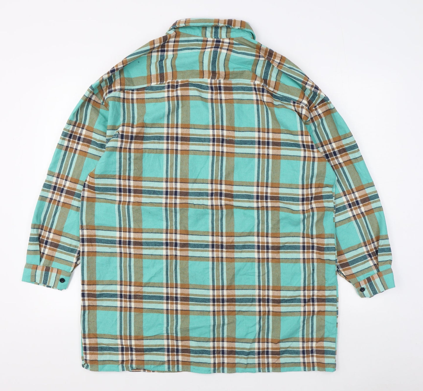 Boohoo Mens Green Plaid Polyester  Button-Up Size M Collared Button