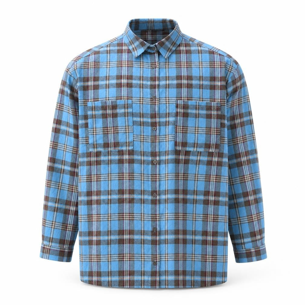 Boohoo Mens Blue Plaid Polyester  Button-Up Size M Collared Button