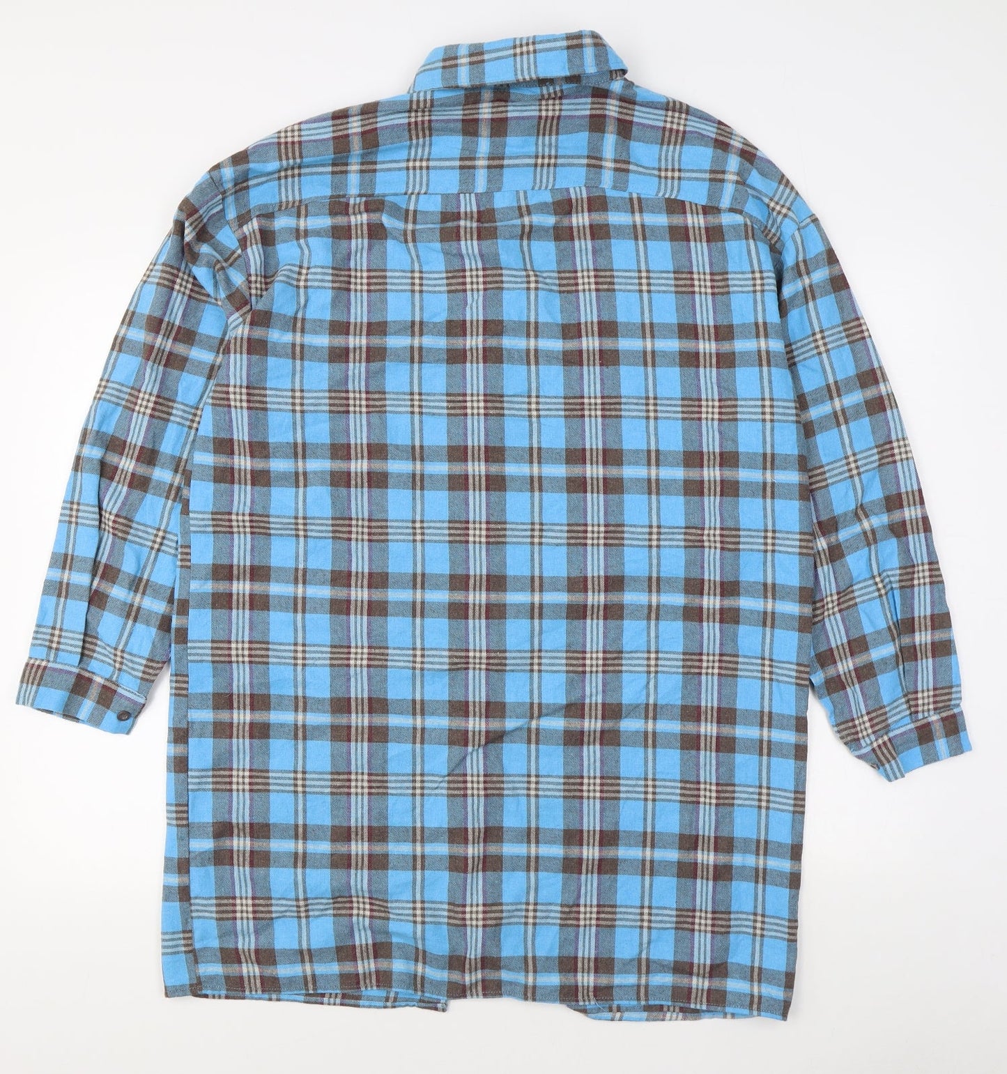 Boohoo Mens Blue Plaid Polyester  Button-Up Size M Collared Button