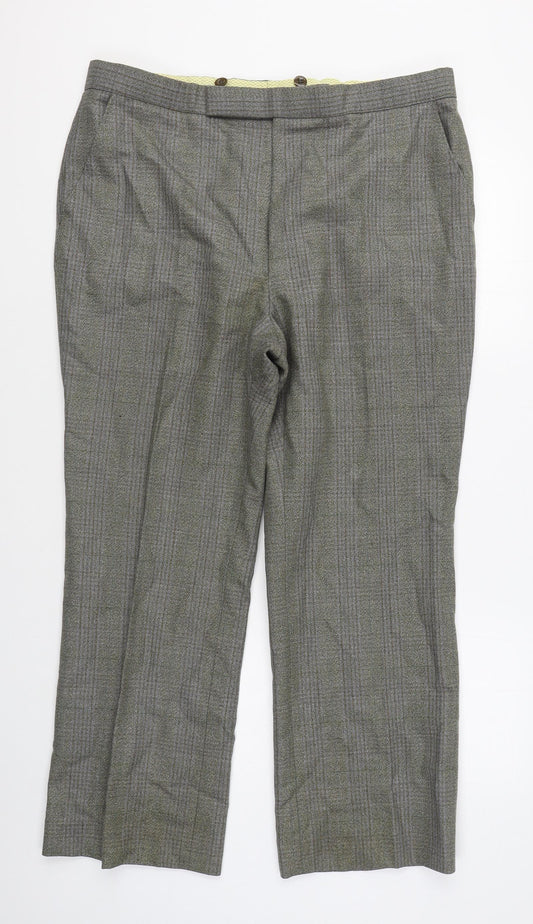 Preworn Mens Green Plaid Polyester  Suit Trousers