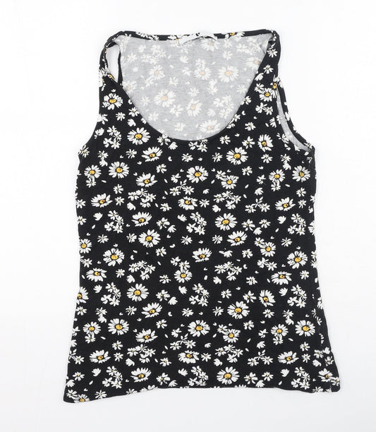 Very  Womens Black Floral Viscose Camisole Tank Size 10 Round Neck