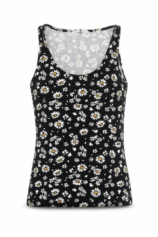 Very  Womens Black Floral Viscose Camisole Tank Size 10 Round Neck