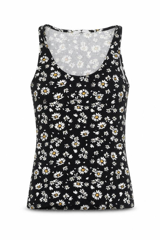 Very  Womens Black Floral Viscose Camisole Tank Size 10 Round Neck