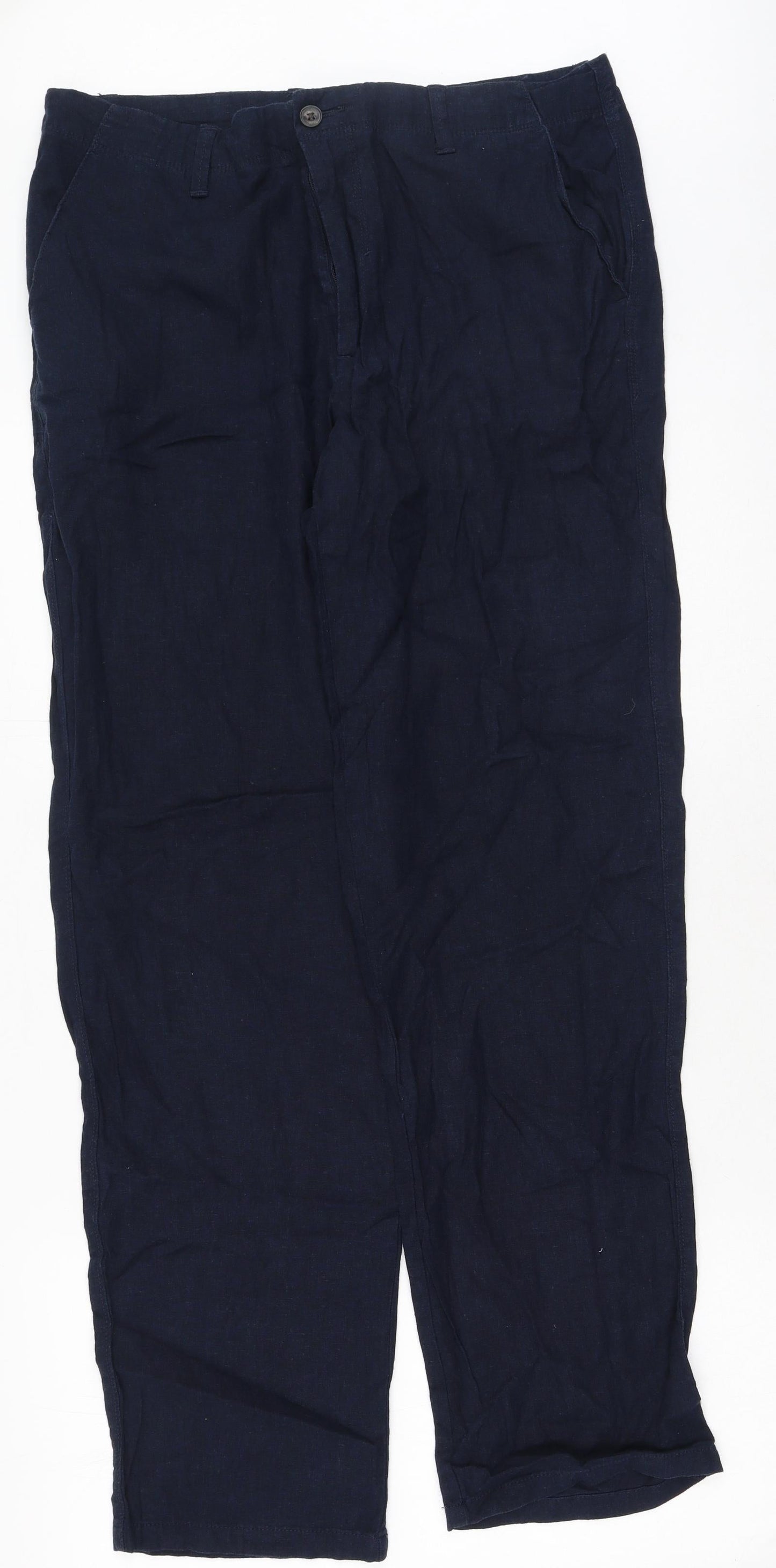 Marks and Spencer Womens Blue  Cotton Trousers  Size 34 L32.5 in Regular