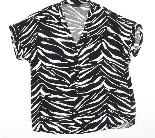 New Look Womens Black Animal Print Polyester Basic Blouse Size 6 V-Neck