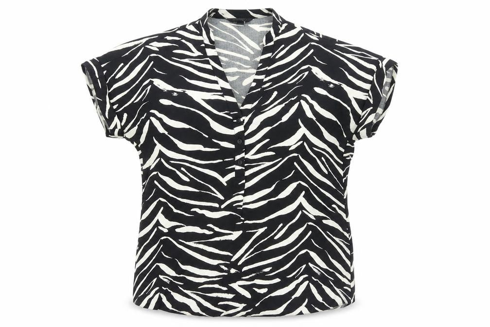 New Look Womens Black Animal Print Polyester Basic Blouse Size 6 V-Neck