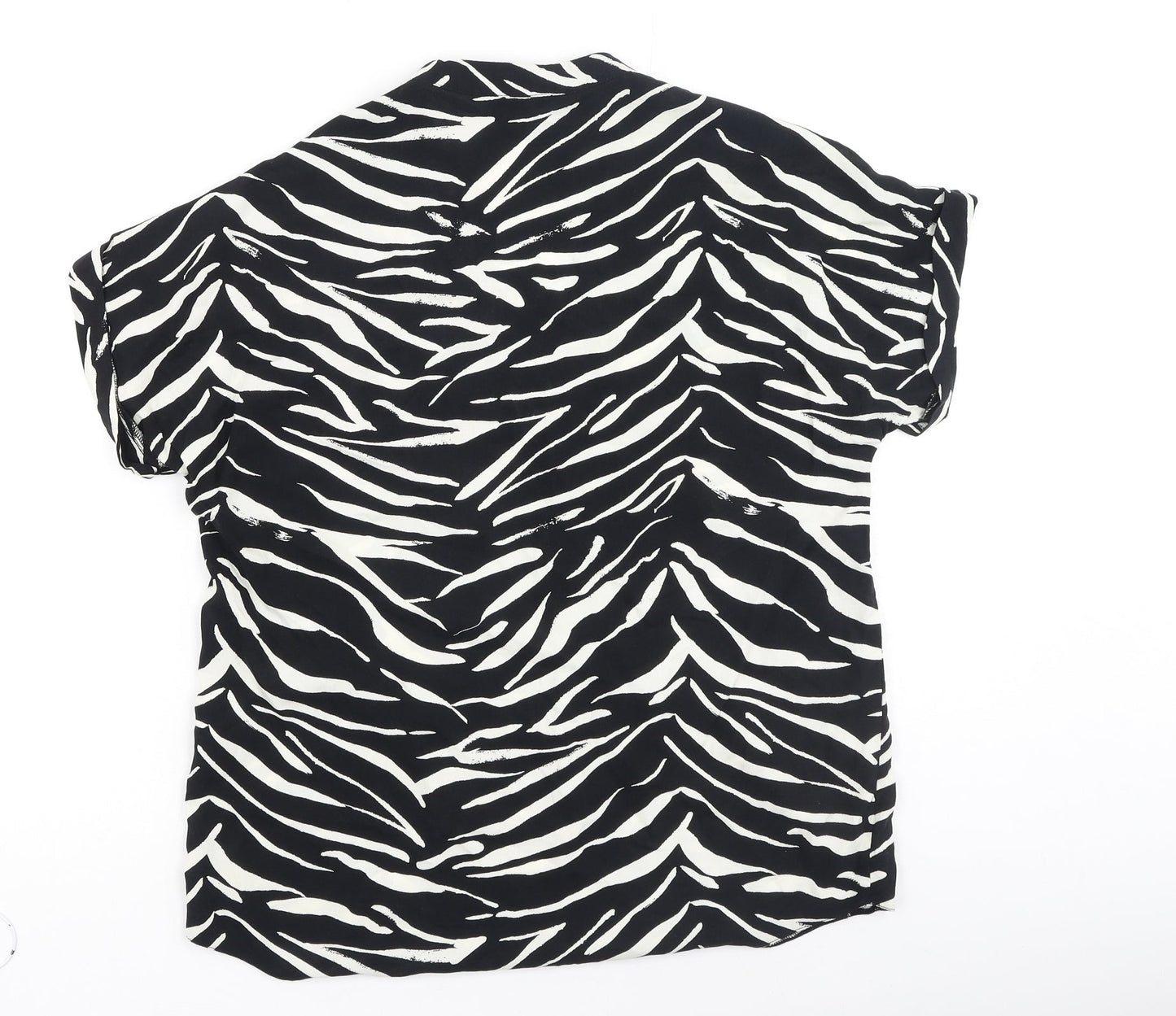 New Look Womens Black Animal Print Polyester Basic Blouse Size 6 V-Neck