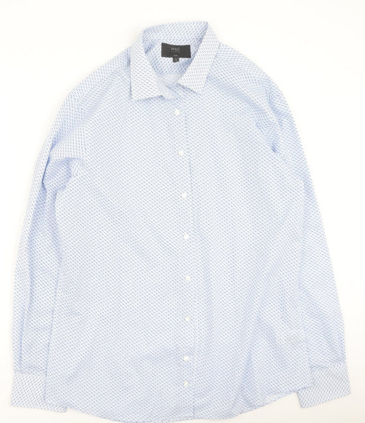 Marks and Spencer Mens Blue  Polyester  Button-Up Size 43 Collared