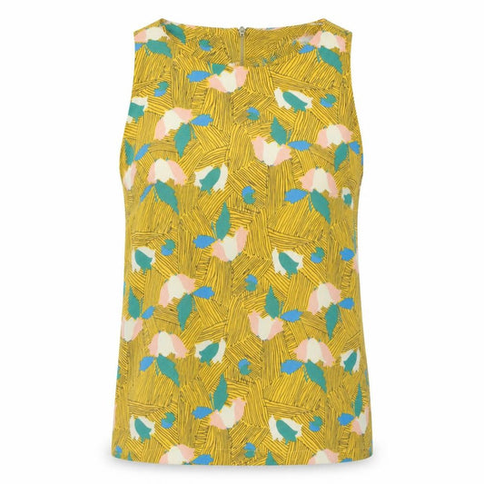 Glamours Womens Yellow Floral Polyester Camisole Tank Size 6 Round Neck